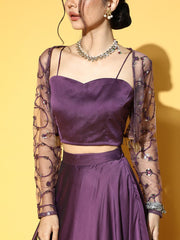 Purple Solid Skirt with Top and Embroidered Jacket - Inddus.com