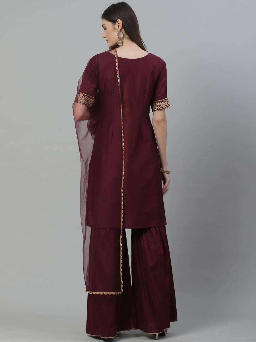Purple Striped Cotton Blend Sharara - Inddus.com