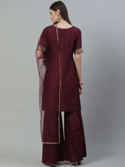 Purple Striped Cotton Blend Sharara - Inddus.com