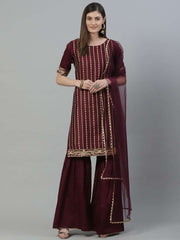 Purple Striped Cotton Blend Sharara - Inddus.com