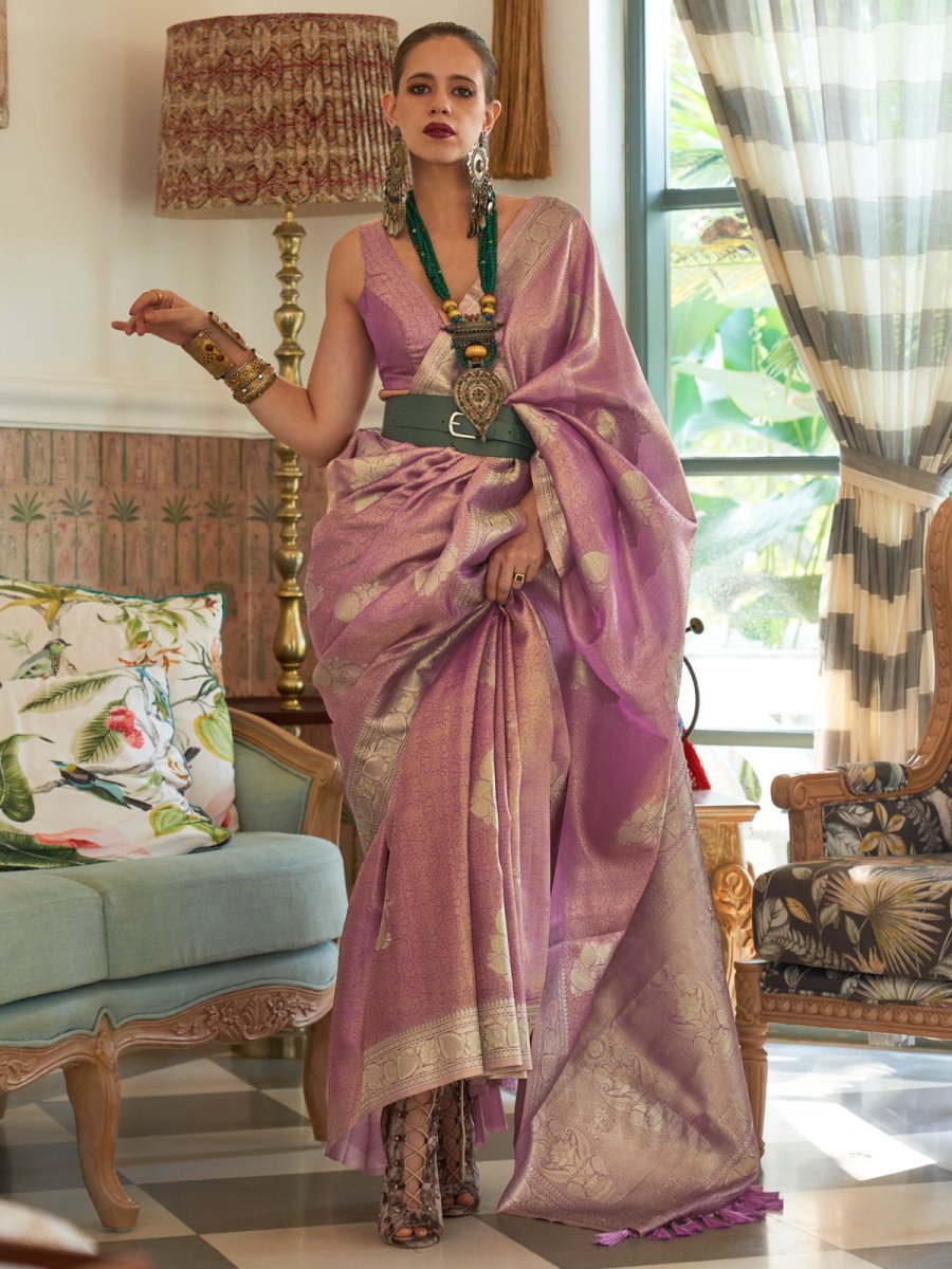 Purple Tissue Silk Saree - Inddus.com