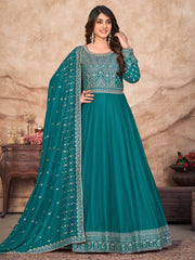 Radiant Turquoise Anarkali-Suit - Inddus.com