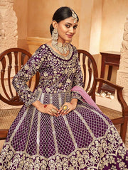 Radiant Wine Art Silk Partywear Gown - Inddus.com
