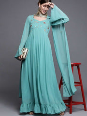 Rama Green Embroidered Kurta - Inddus.com
