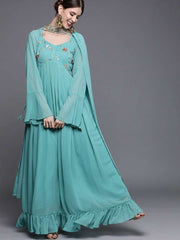 Rama Green Embroidered Kurta - Inddus.com