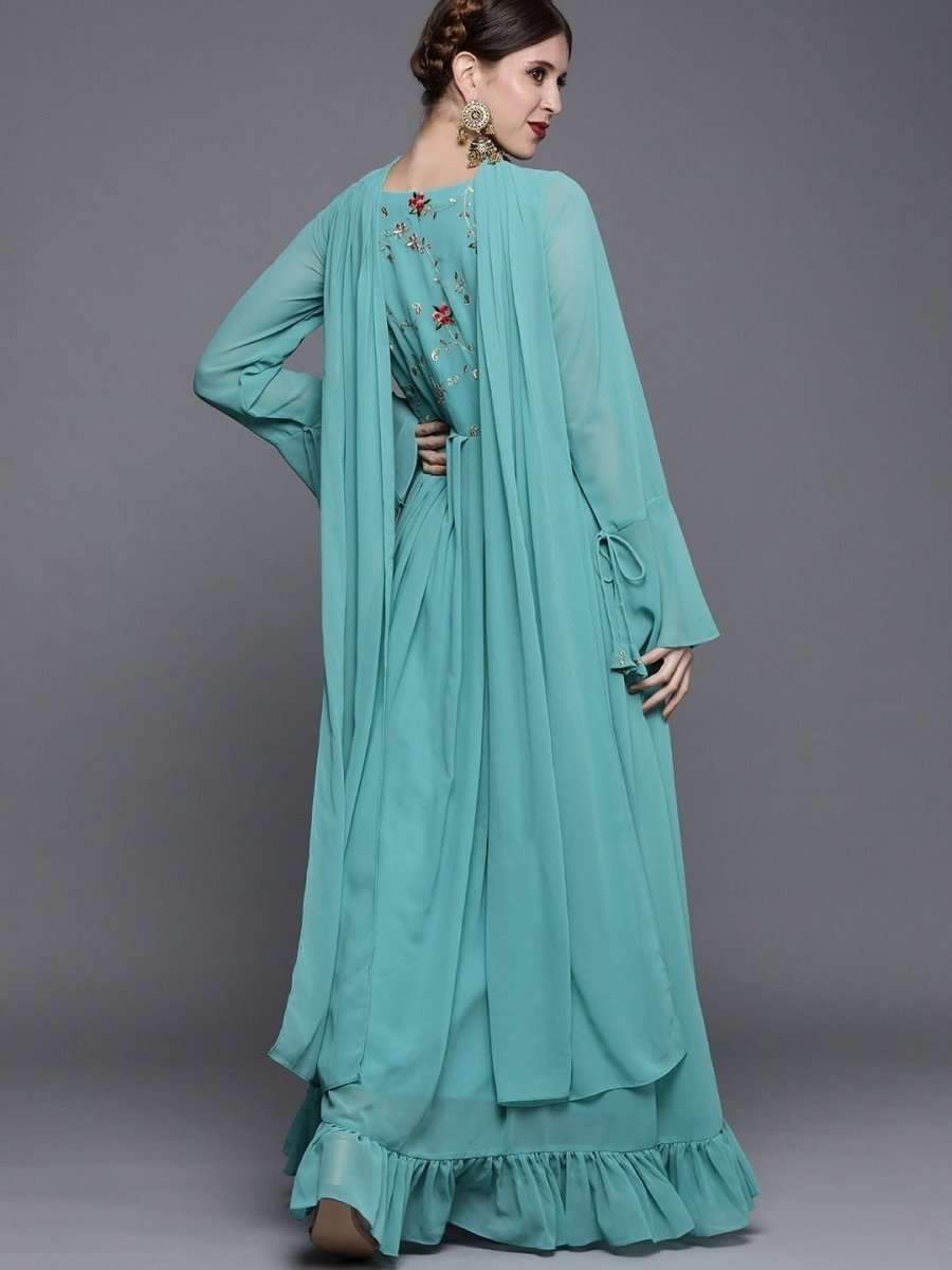 Rama Green Embroidered Kurta - Inddus.com