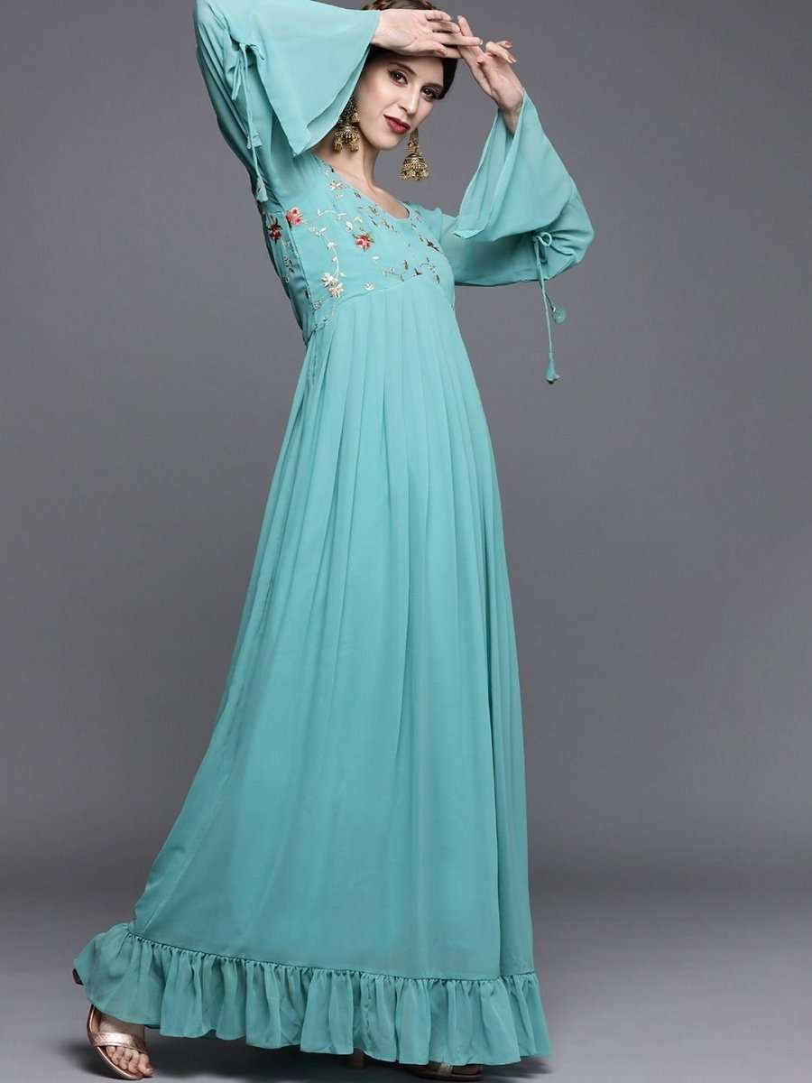 Rama Green Embroidered Kurta - Inddus.com