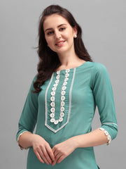 Rama Green Laced Kurta - Inddus.com