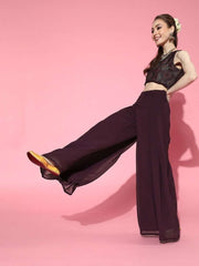 Ravishing Wine Poly Georgette Solid Crop Top - inddus-us