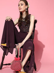 Ravishing Wine Poly Georgette Solid Crop Top - inddus-us