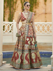 Red And Gold Sequence Embroidered Lehenga Choli - Inddus.com