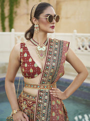 Red And Gold Sequence Embroidered Lehenga Choli - Inddus.com