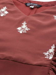 Red Embroidered Gown - inddus-us