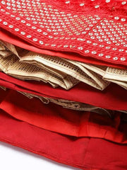 Red Embroidered Sequinned Semi-Stitched Lehenga & Unstitched Blouse With Dupatta Net - Inddus.com