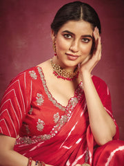 Red Fancy Fabric Designer Saree - Inddus.com