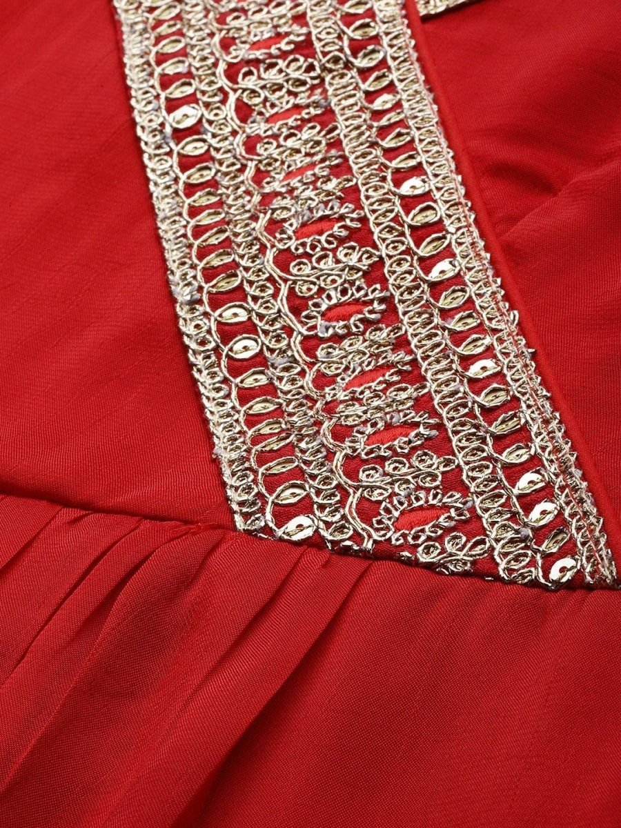 Red Georgette Stylized Sleeve Dress - inddus-us