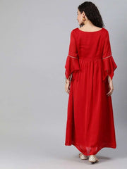 Red Georgette Stylized Sleeve Dress - inddus-us