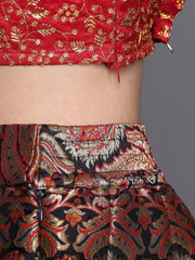 Red & Golden Embroidered Crop Top - inddus-us