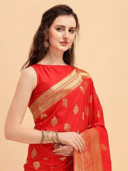 Red & Golden Ethnic Motifs Zari Jashn Saree - Inddus.com
