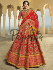 Red Hand Embroidered Lehenga Choli Set - Inddus.com