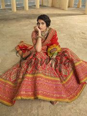 Red Hand Embroidered Lehenga Choli Set - Inddus.com