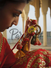 Red Hand Embroidered Lehenga Choli Set - Inddus.com