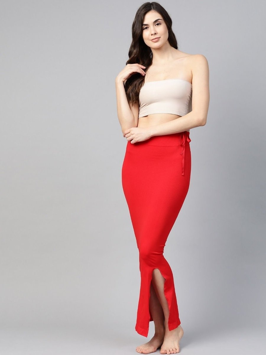 Buy Enchanting Red Knitted Saree Shapewear with Drawstring Online.