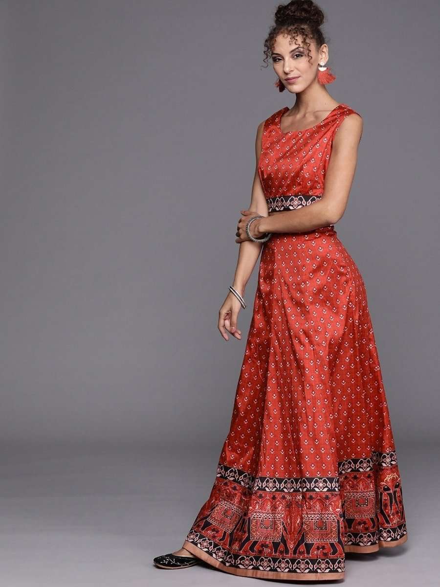Red Patola Print Semi stitched Lehenga with Blouse and Dupatta - inddus-us