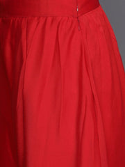 Red Silk Blend Embellished Palazzo Style Suit - inddus-us