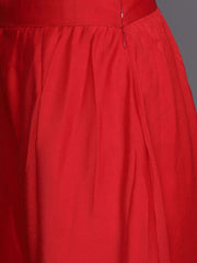 Red Silk Blend Embellished Palazzo Style Suit - inddus-us
