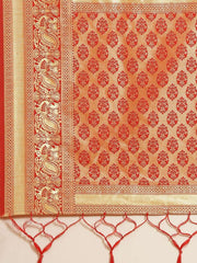 Red Zari Woven Banarasi Saree - Inddus.com