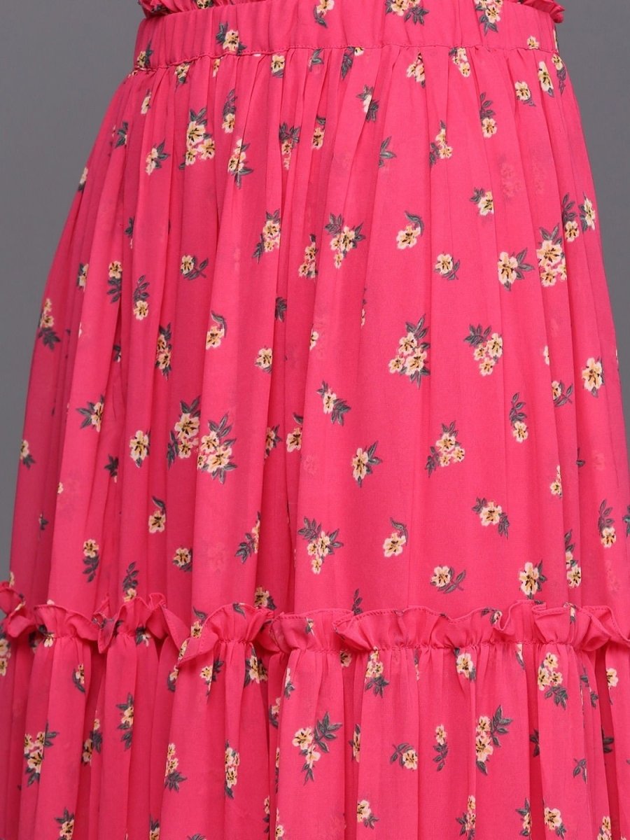 Redefined Magenta Pink Poly Georgette Printed Crop Top - inddus-us