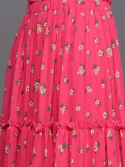 Redefined Magenta Pink Poly Georgette Printed Crop Top - inddus-us