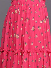 Redefined Magenta Pink Poly Georgette Printed Crop Top - inddus-us