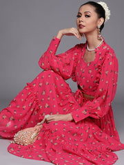 Redefined Magenta Pink Poly Georgette Printed Crop Top - inddus-us