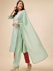 Regular Chanderi Cotton Kurta with Trousers & Dupatta - Inddus.com