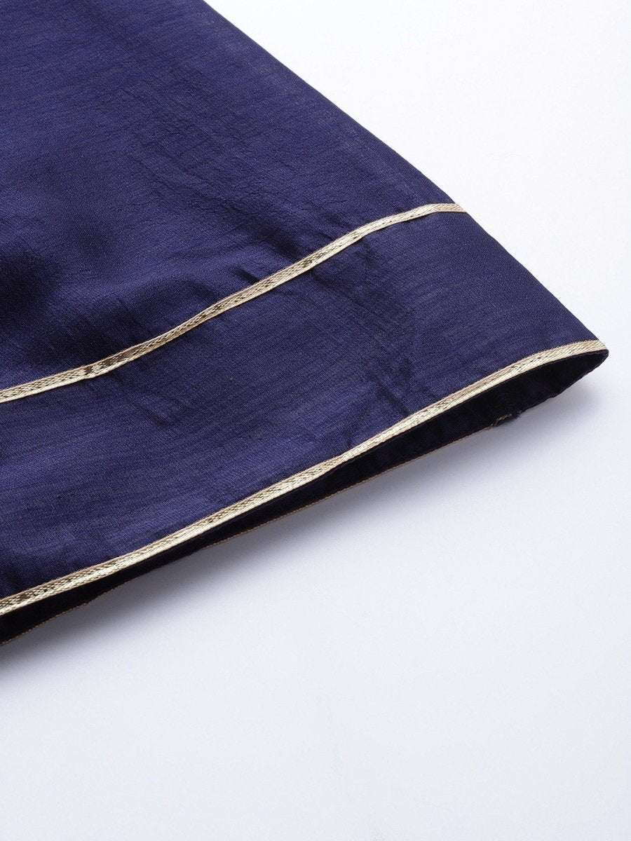 Royal Blue Embroidered Kurta with Sharara and Net Dupatta - Inddus.com