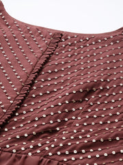 Rust Red Sequined Georgette Ethnic Tiered Maxi Dress - Inddus.com