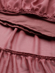 Rust Red Sequined Georgette Ethnic Tiered Maxi Dress - Inddus.com