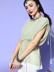 Sage Green Polyester Solid Crop Top - Inddus.com