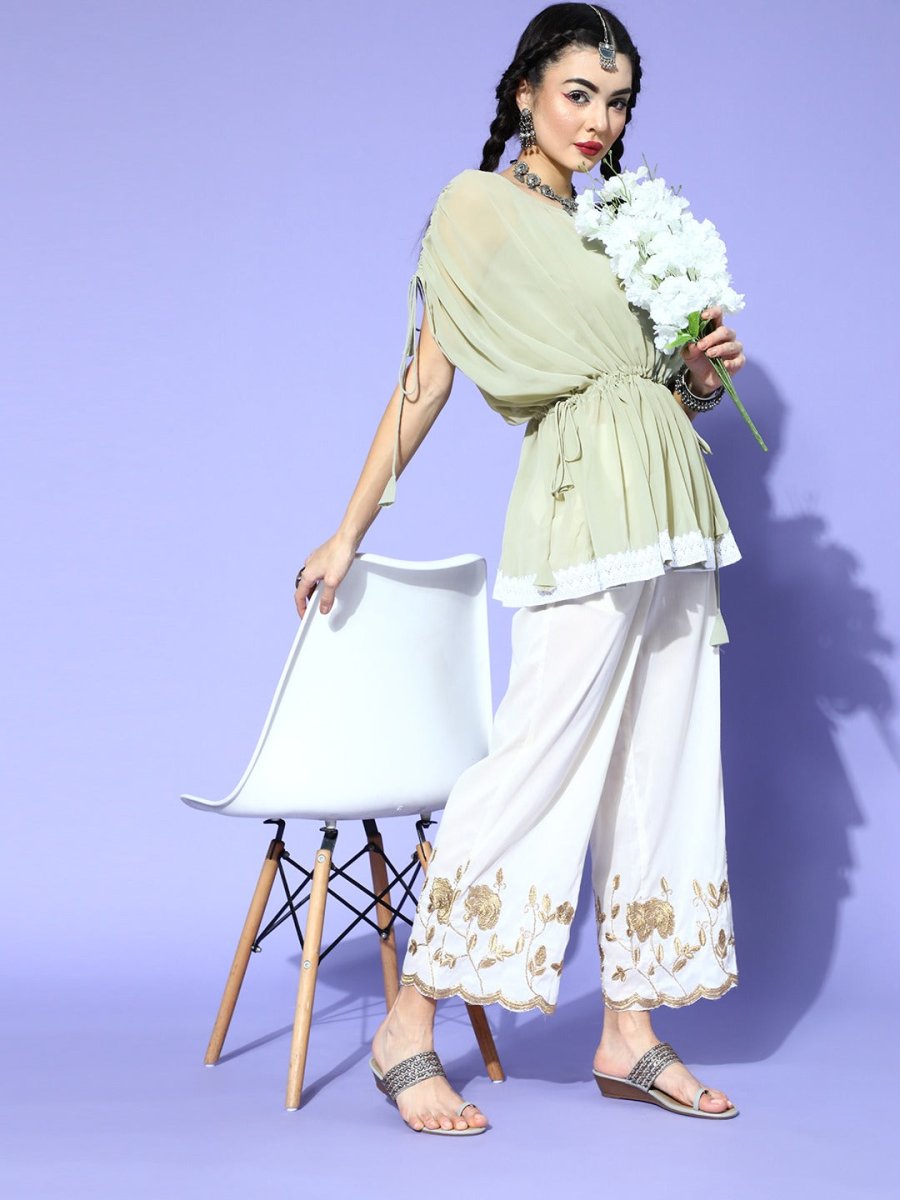 Sage Green Polyester Solid Crop Top - Inddus.com