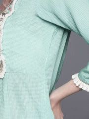 Sea Green Cotton Blend Solid Partywear Kurta Set - inddus-us