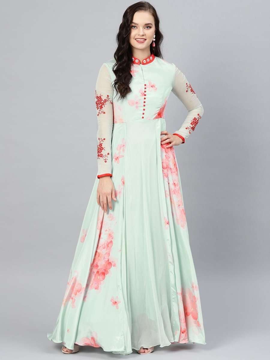 partywear dresses for women Pretty Sea Green Crepe and Georgette Partywear Dress: Dresses for Women