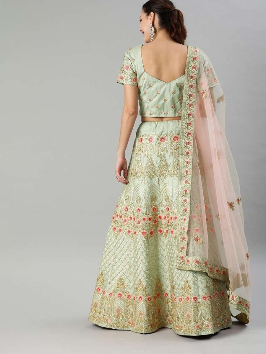 Sea Green Embroidered Partywear Lehenga Choli - inddus-us