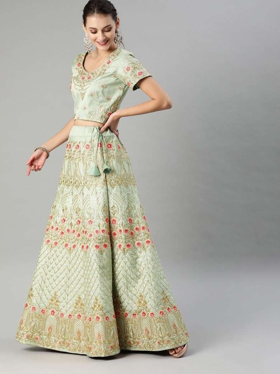 Sea Green Embroidered Partywear Lehenga Choli - inddus-us