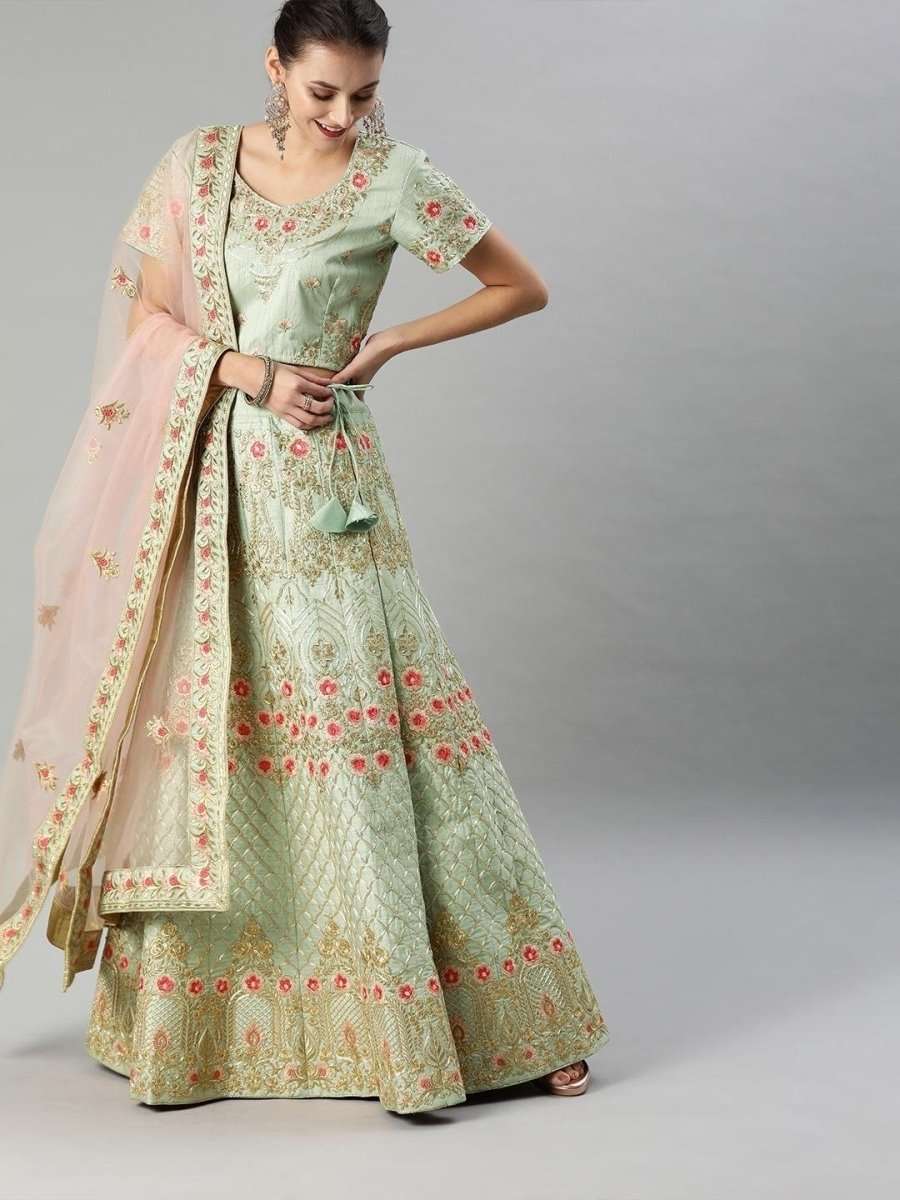 Sea Green Embroidered Partywear Lehenga Choli - inddus-us