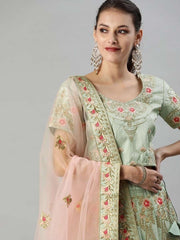 Sea Green Embroidered Partywear Lehenga Choli - inddus-us