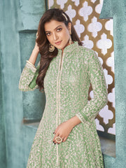 Sea green Net Partywear Anarkali Suit - Inddus.com