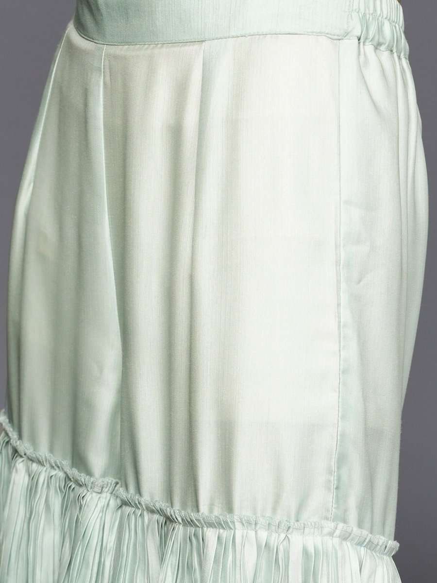 Sea Green Silk Blend Printed Sharara Suit - inddus-us