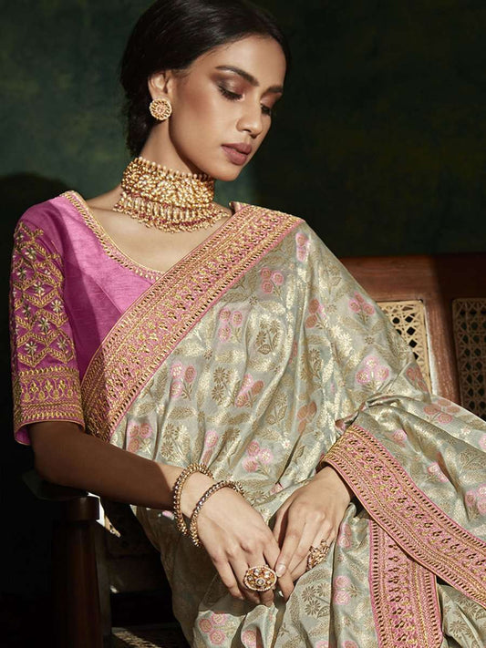 Sea Green Silk Traditional Saree - Inddus.com